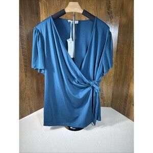 Grace Karin Chiffon Flowy Flutter  Sleeve V-Neck Wrap Blouse Office Women's 2XL